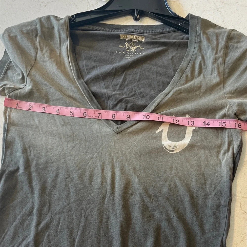 True Religion Women's V-Neck Tee - Green and Gray Ombre
